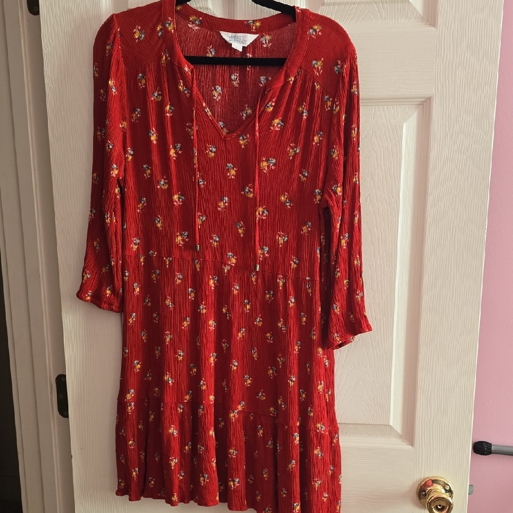 Market & Spruce Red Floral Long Sleeve Dress